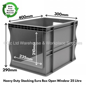 Heavy Duty Stacking Euro Box 40cm 25 Litre Open Window